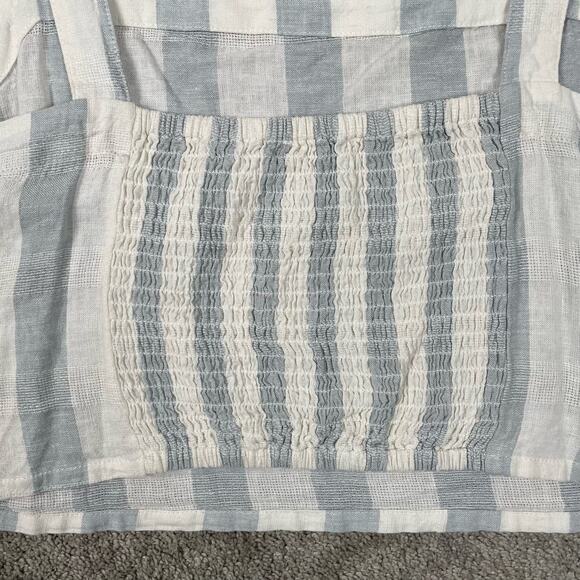 Madewell Linen Blend Abbie Crop Top in Blue White Stripe Size XL NWOT Coastal - Picture 8 of 8
